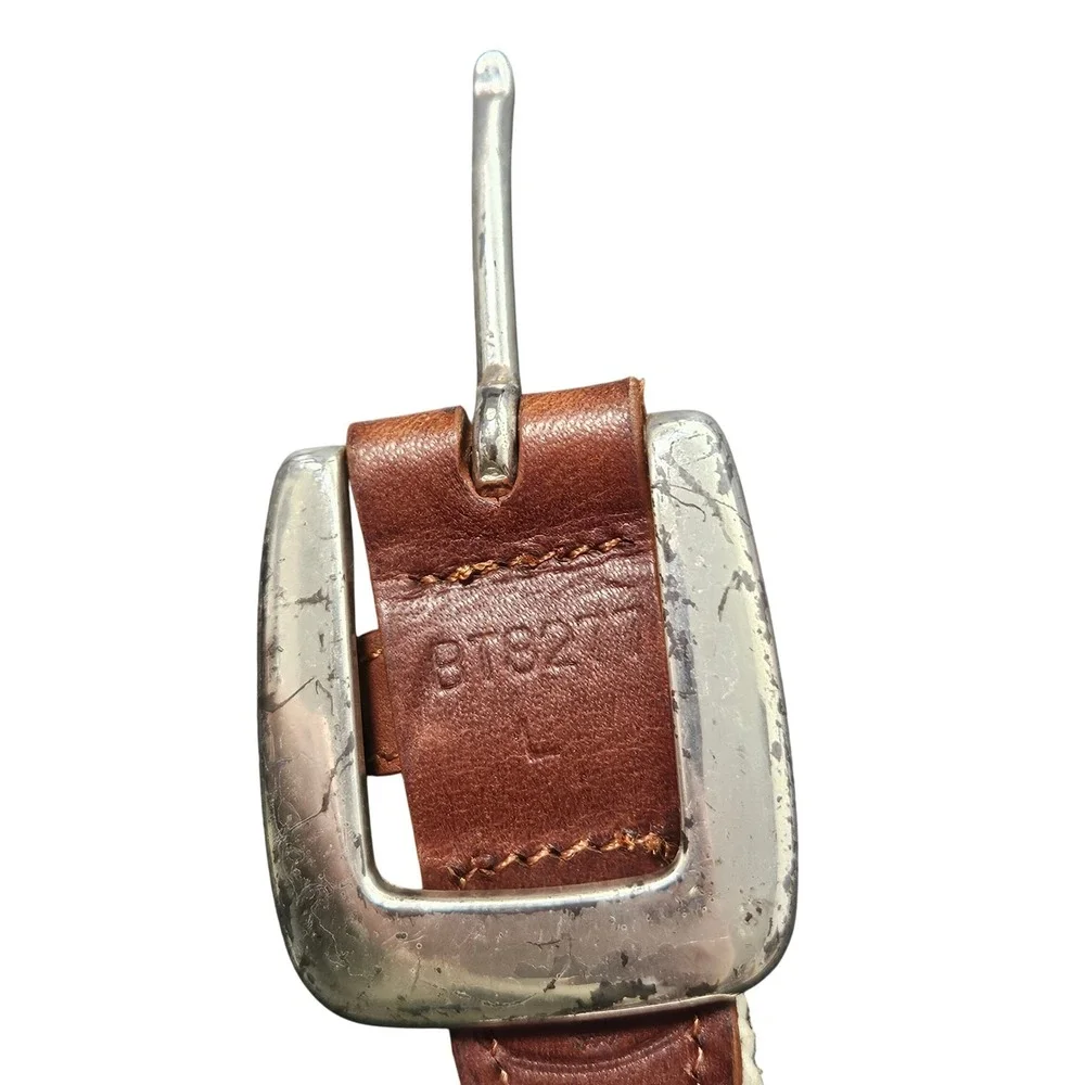Fossil Women's Braided Cord Belt White Brown Leather Sunflower Concho S M